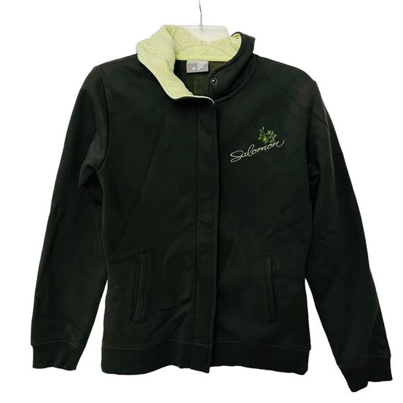 Salomon Zip Up/Snaps Embroidered Logo Fleece Lining Pockets Hoodie Jacket Sz M - Picture 1 of 11